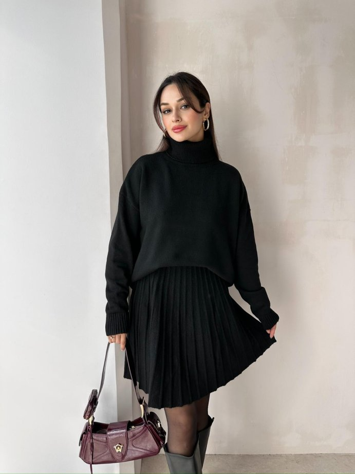 Winona Turtleneck Sweater Pleated Skirt Set