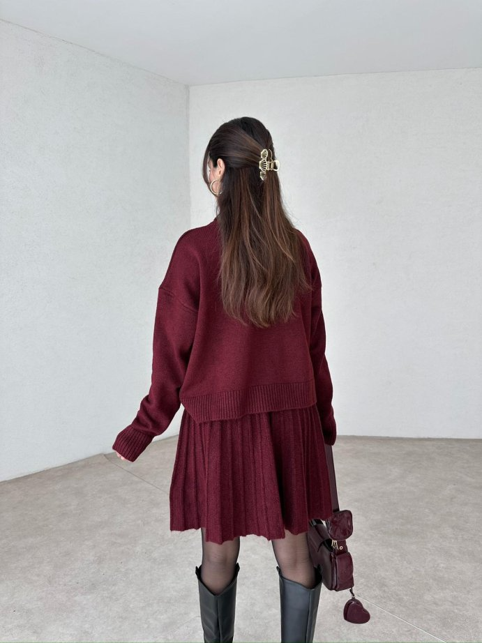 Winona Turtleneck Sweater Pleated Skirt Set