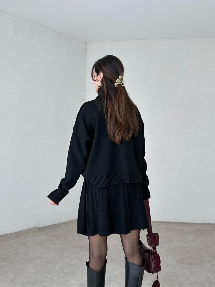 Winona Turtleneck Sweater Pleated Skirt Set