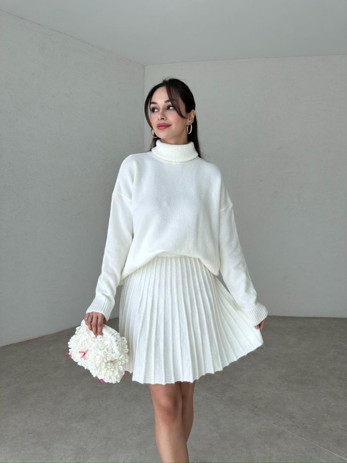 Winona Turtleneck Sweater Pleated Skirt Set