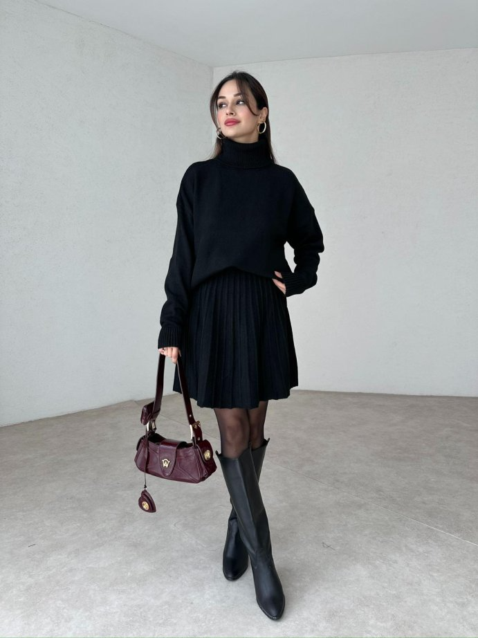 Winona Turtleneck Sweater Pleated Skirt Set