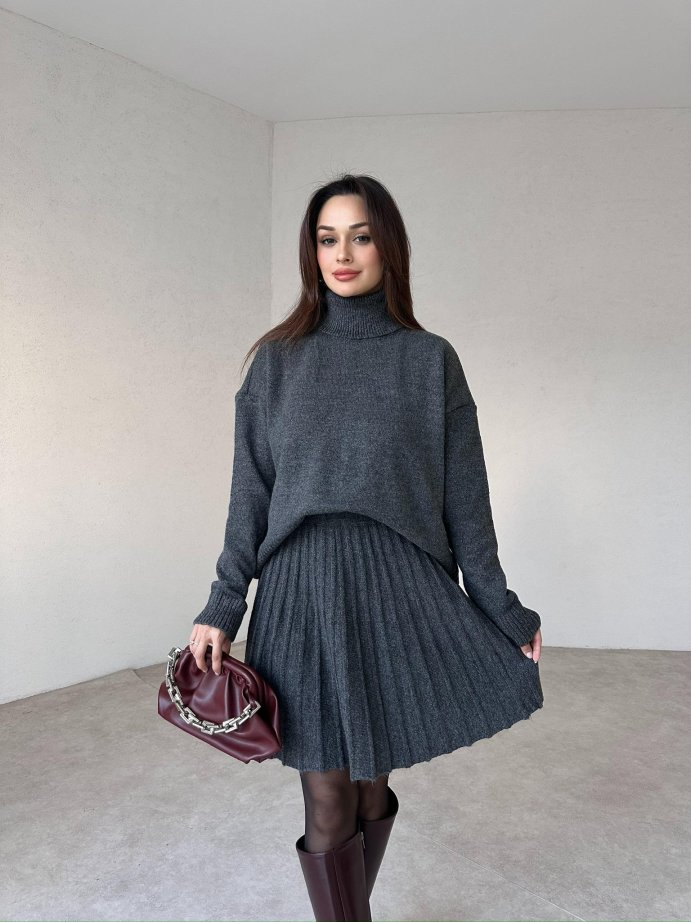 Winona Turtleneck Sweater Pleated Skirt Set