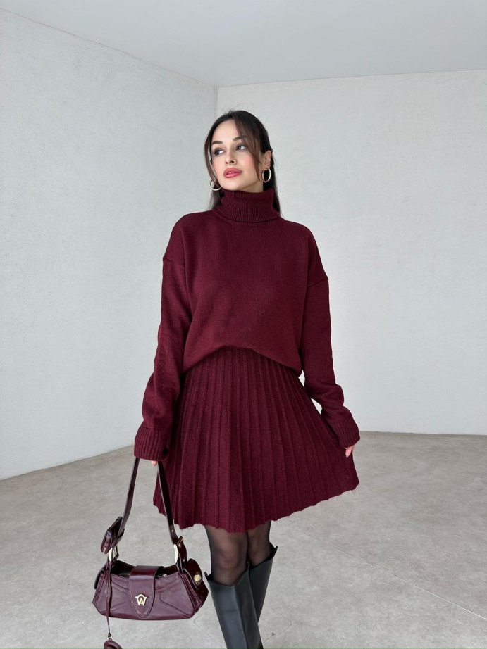 Winona Turtleneck Sweater Pleated Skirt Set