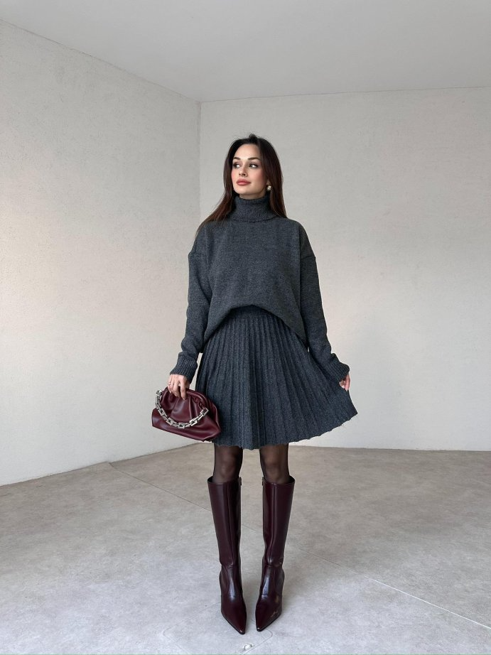 Winona Turtleneck Sweater Pleated Skirt Set
