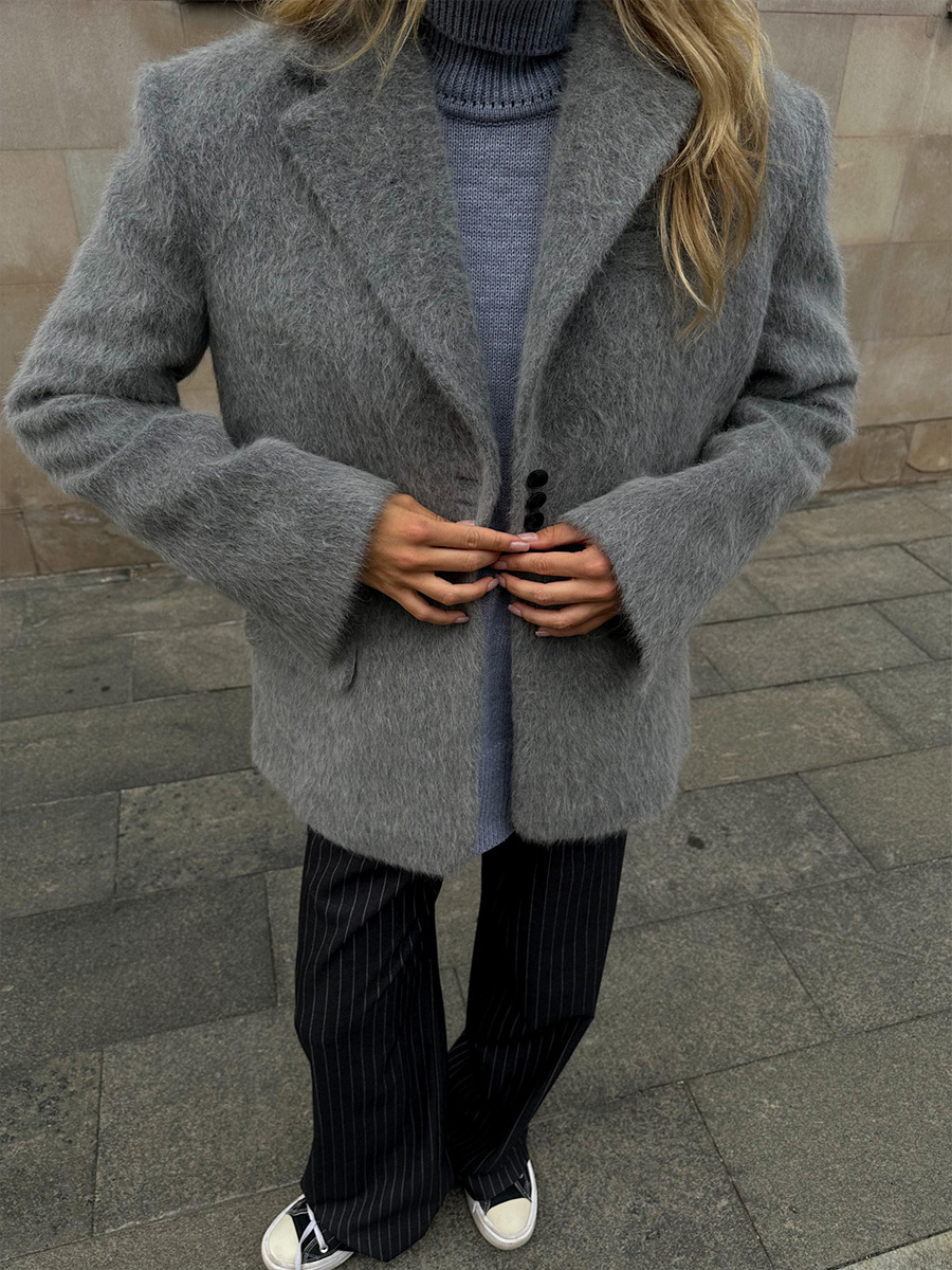 Loose Lapel Fluffy Jacket