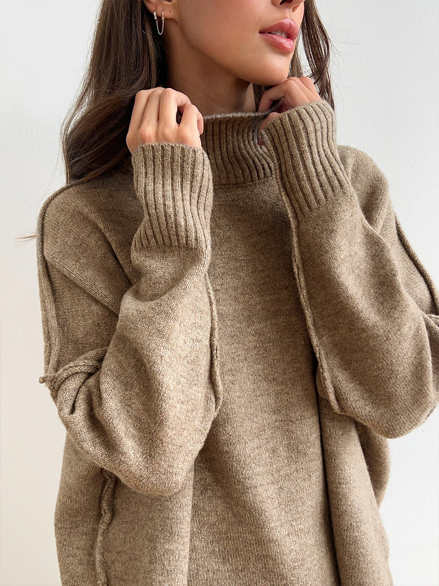 Plain Turtleneck Knit Pants Set