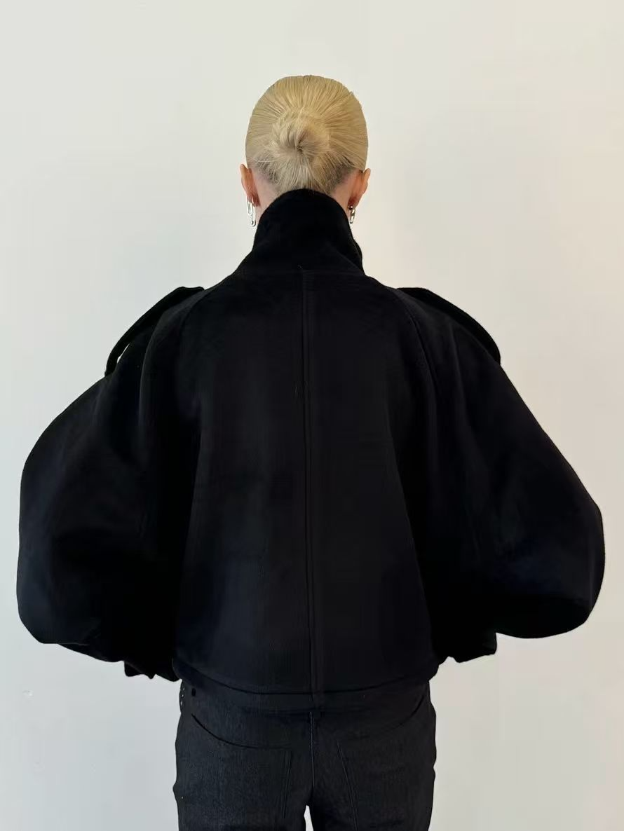 Stand-collar zipper wool jacket