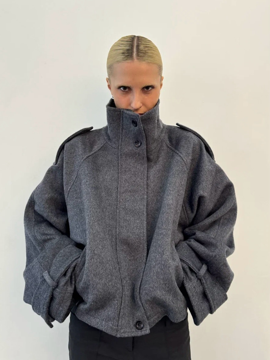 Stand-collar zipper wool jacket