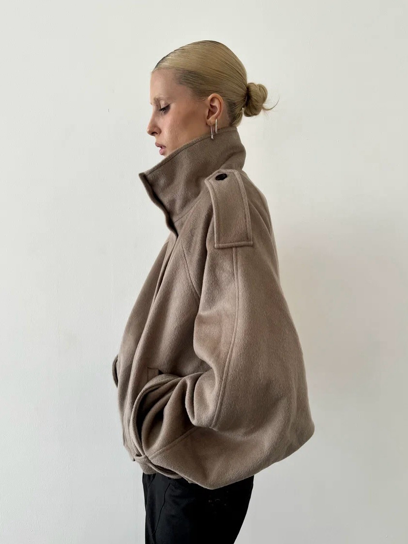 Stand-collar zipper wool jacket