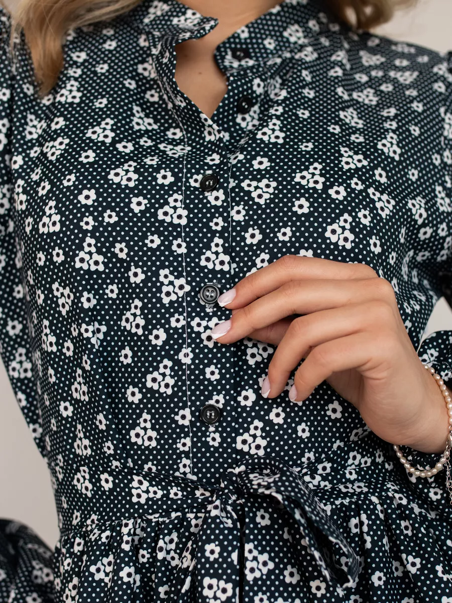 Puff-sleeve floral print dress
