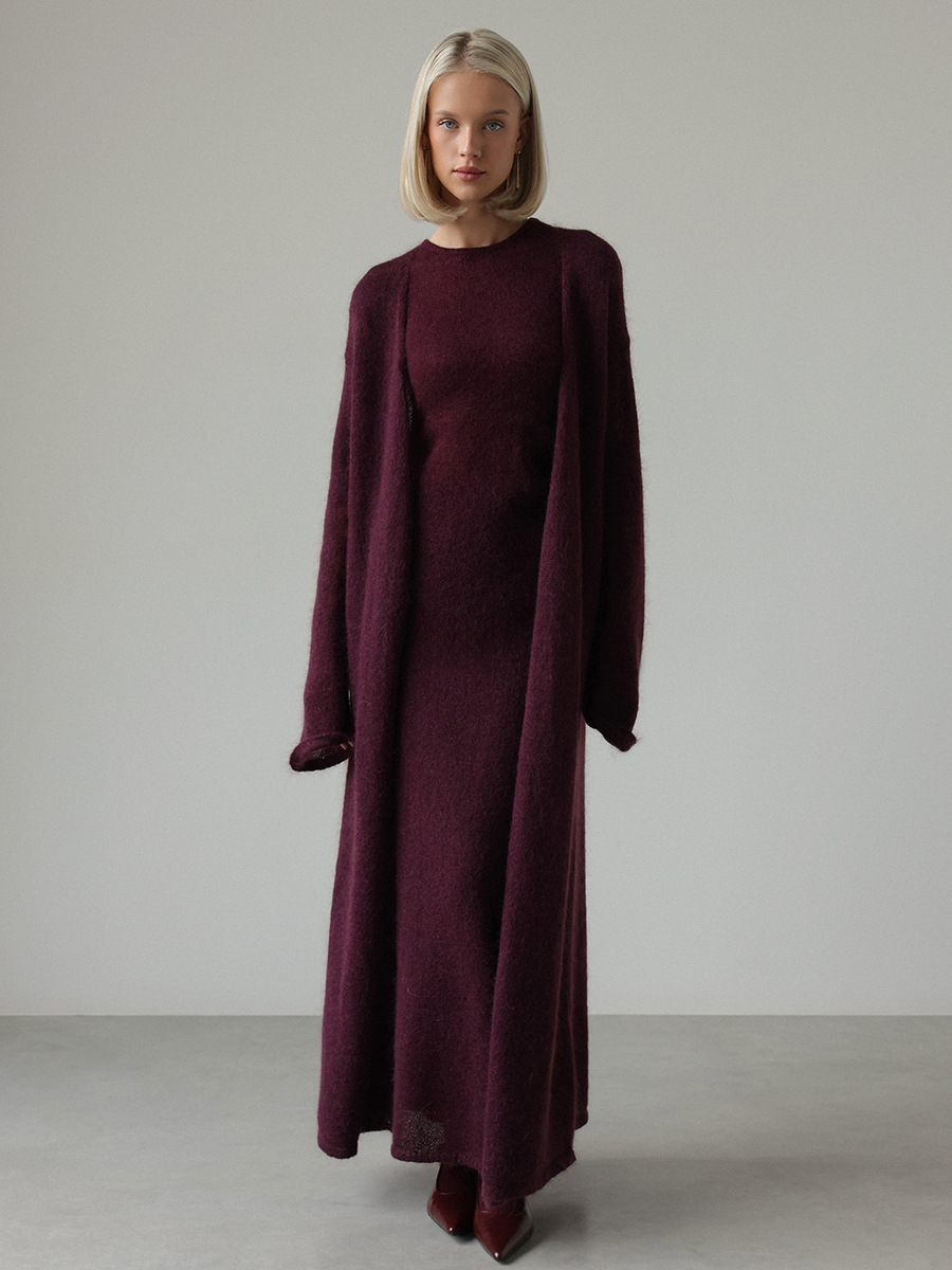 Knit Cardigan Sleeveless Dress Two-Piece Set