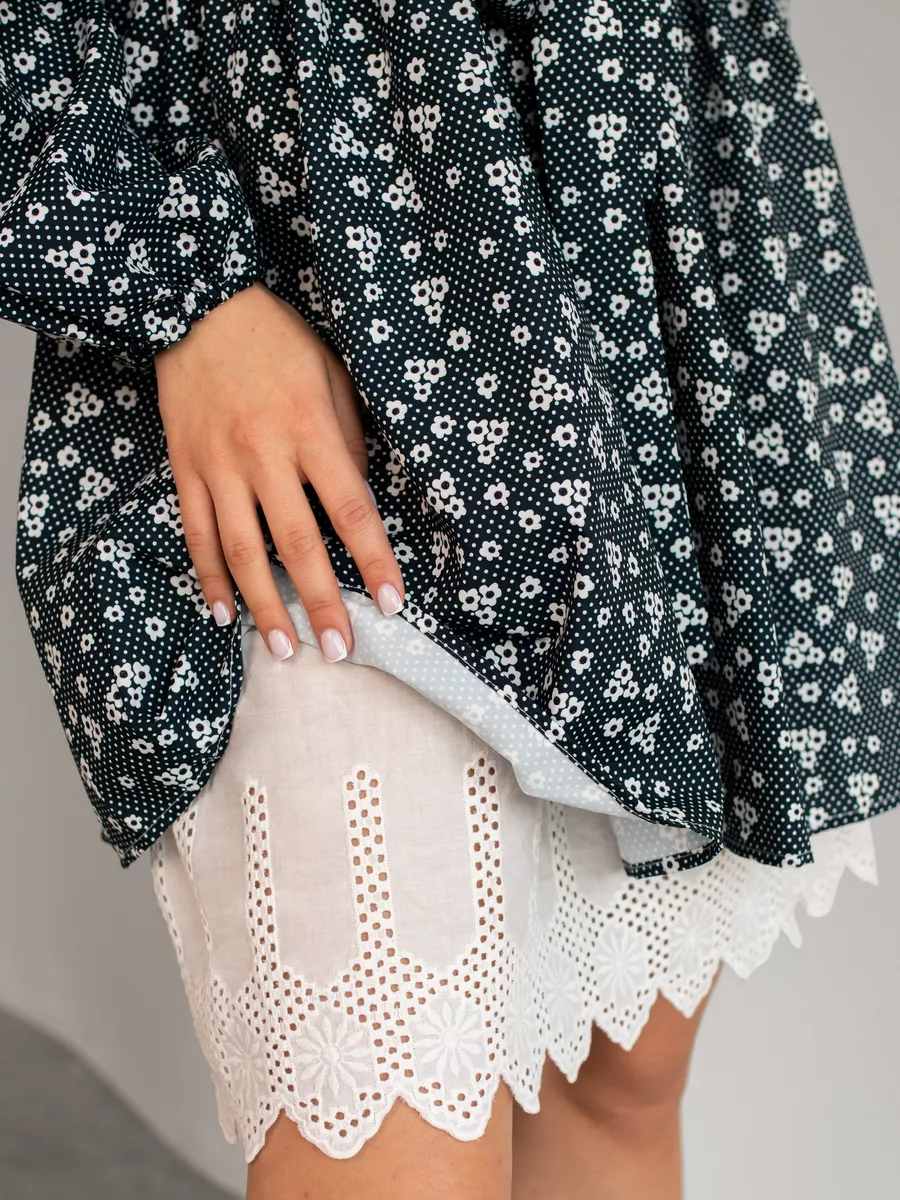 Puff-sleeve floral print dress