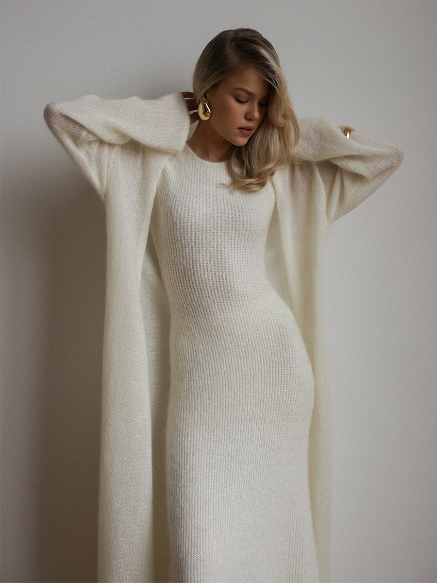 Knit Cardigan Sleeveless Dress Two-Piece Set