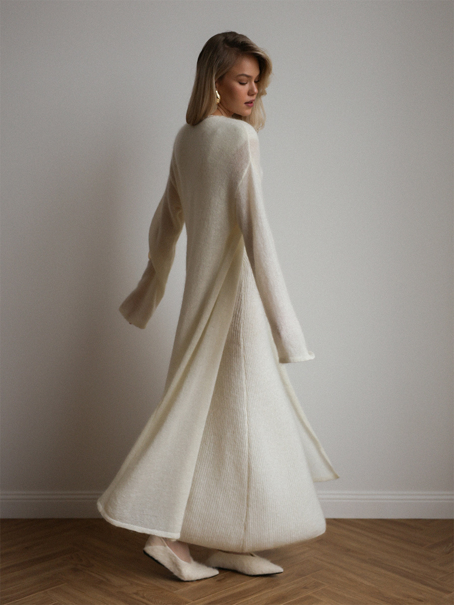 Knit Cardigan Sleeveless Dress Two-Piece Set