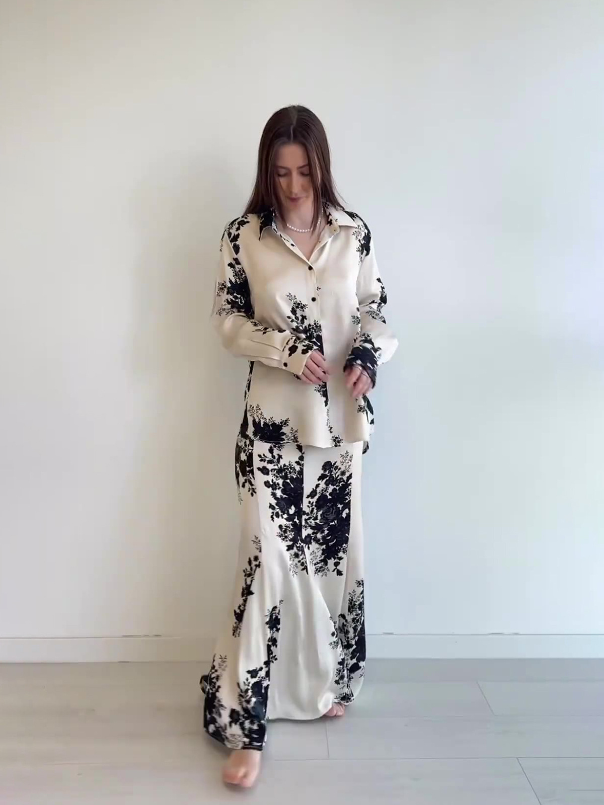 Satin print skirt set