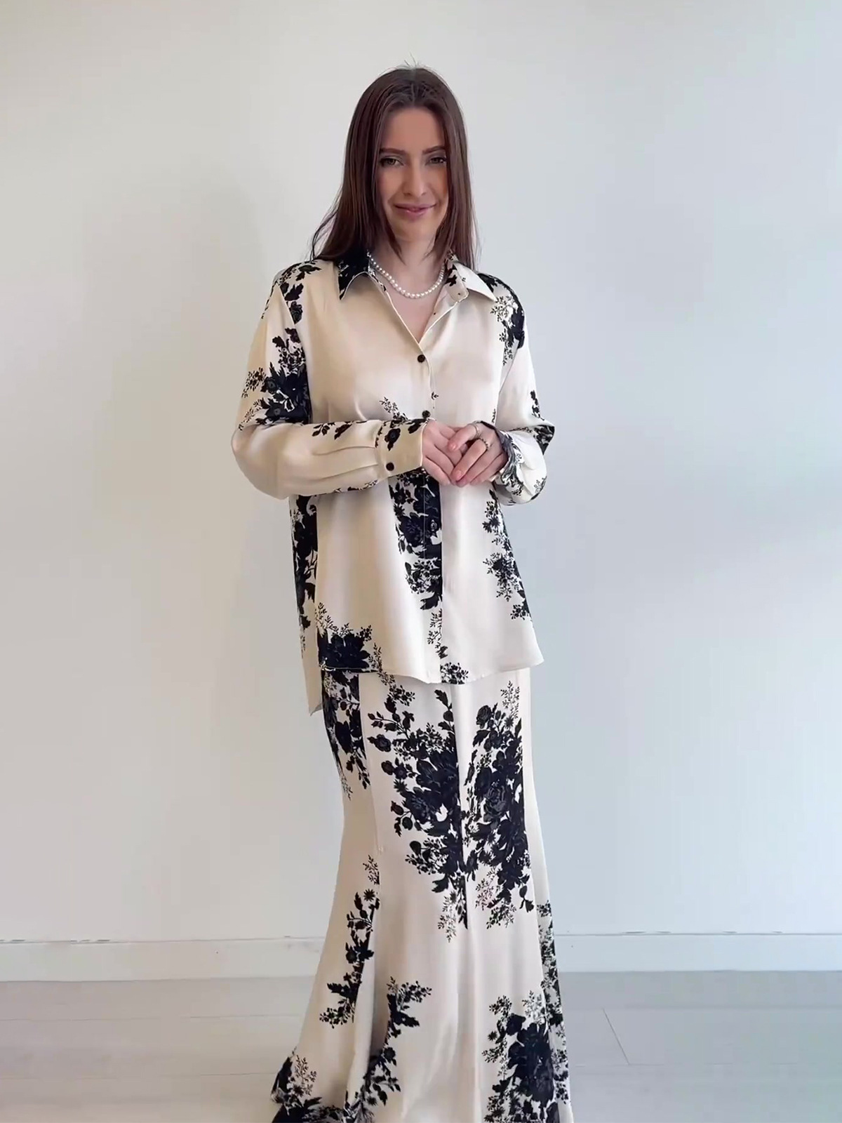 Satin print skirt set