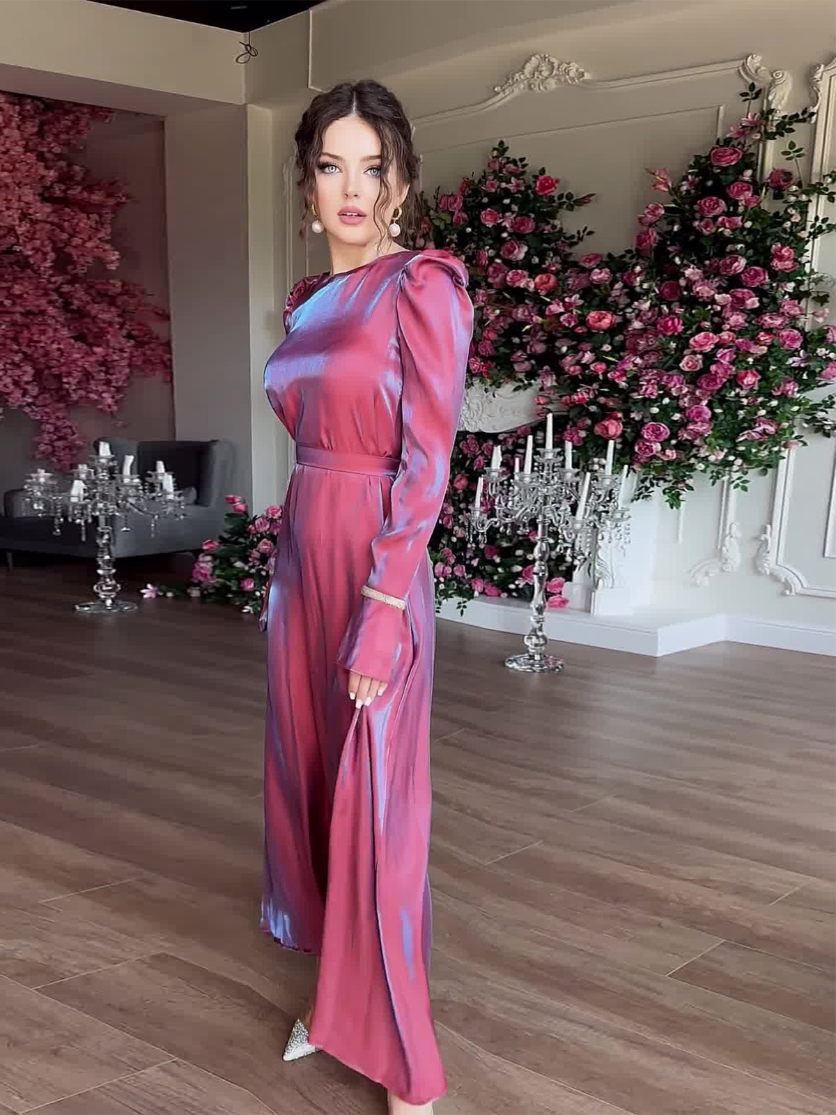 Shimmering Glazed Satin Dress