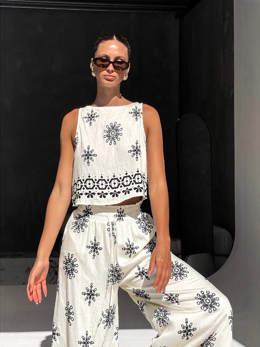 Linen Vest and Wide Leg Pants Set