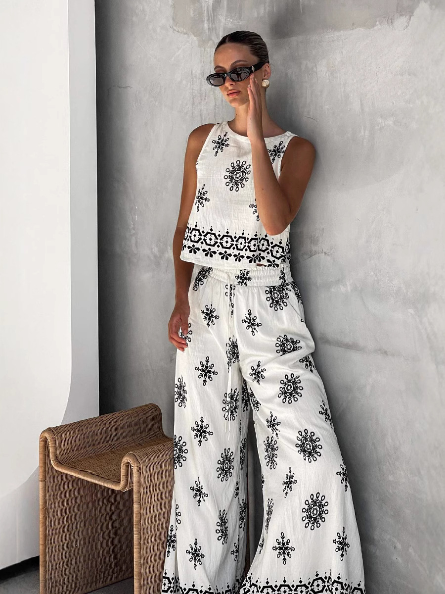 Linen Vest and Wide Leg Pants Set