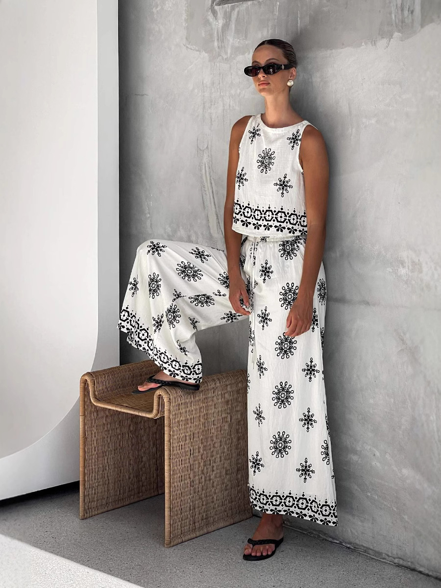 Linen Vest and Wide Leg Pants Set