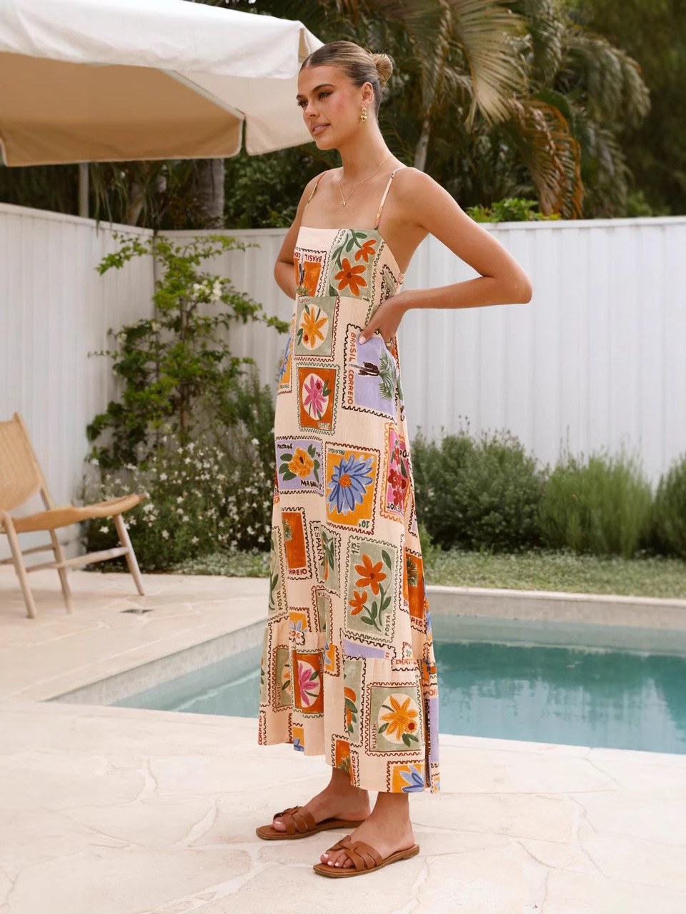 Graffiti Print Sleeveless Long Dress