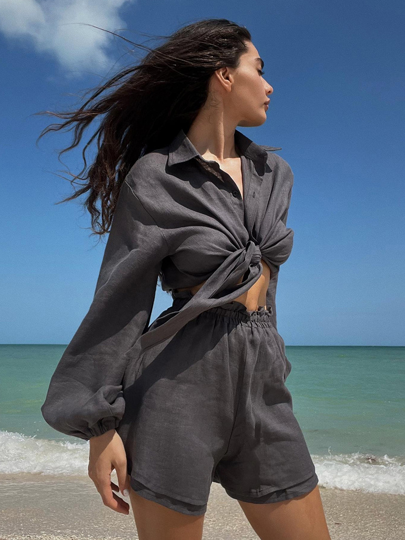 Conjunto de dos piezas de pantalones cortos de algodón con burbujas