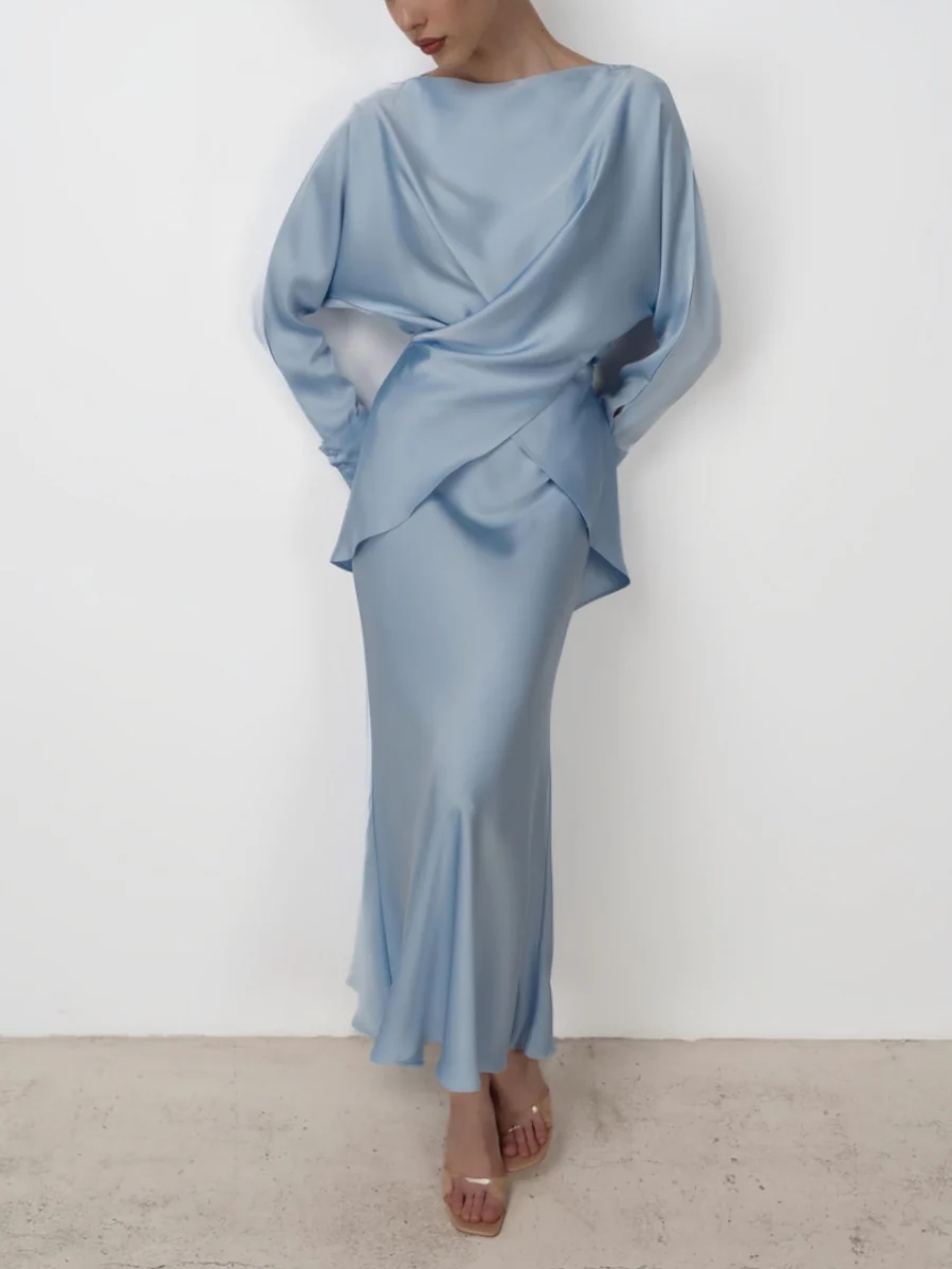 Cross Tie Back Solid Skirt Set