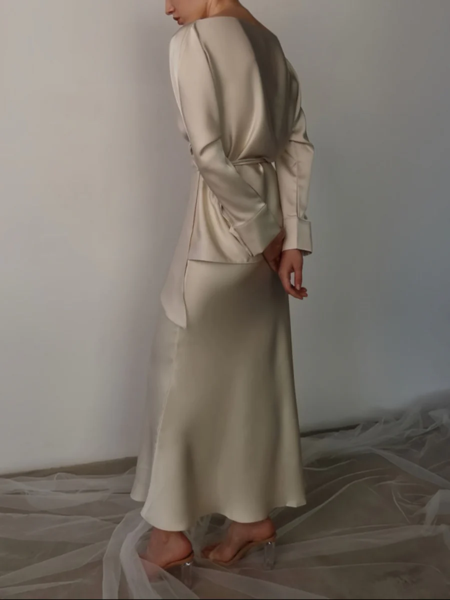 Cross Tie Back Solid Skirt Set