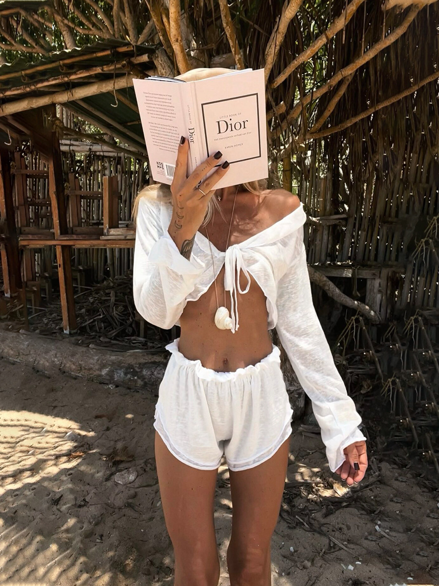 Lace-Up Rolled-Up Shorts Set