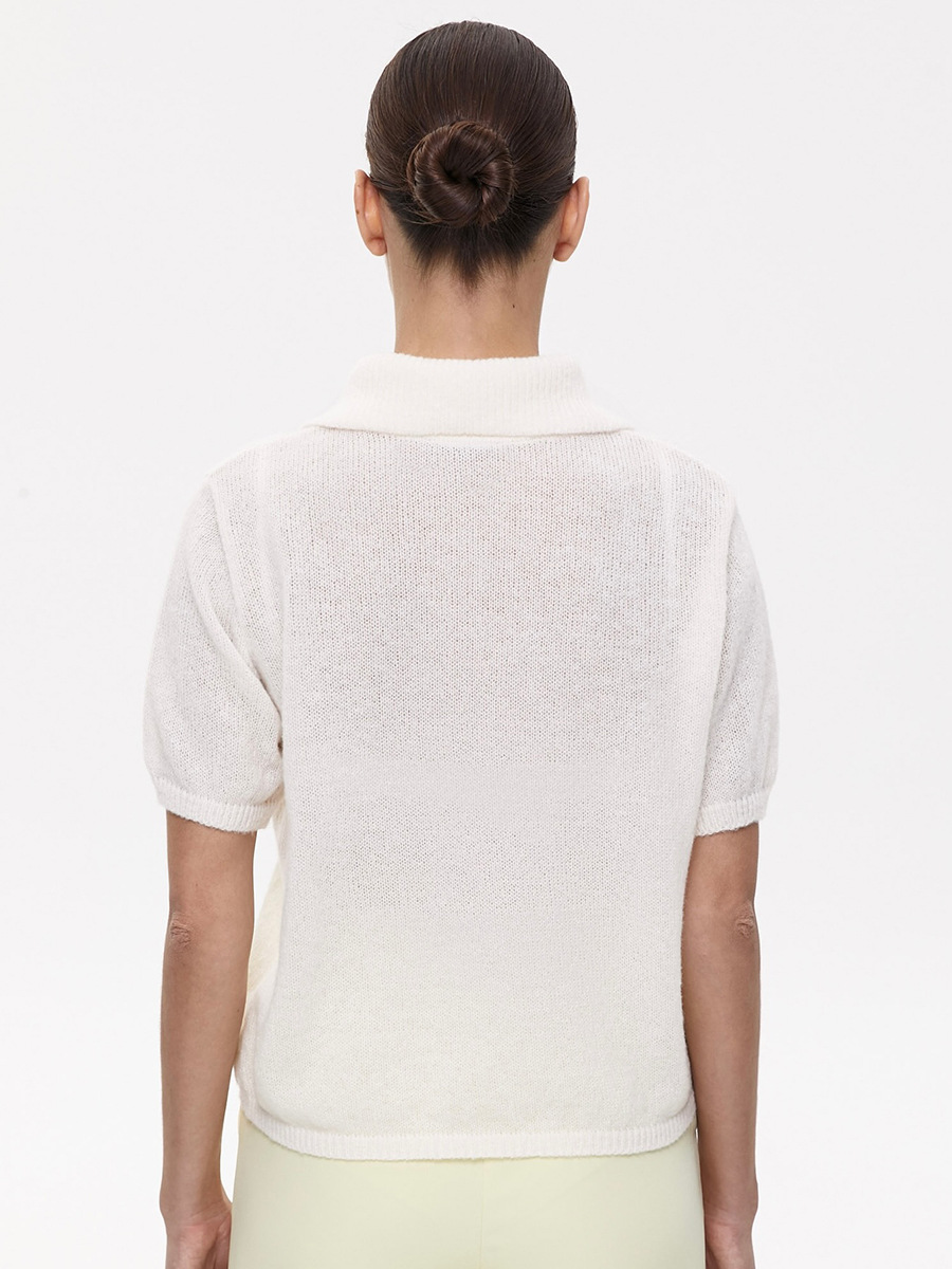 Hollow Draped Snug Knit Polo Shirt