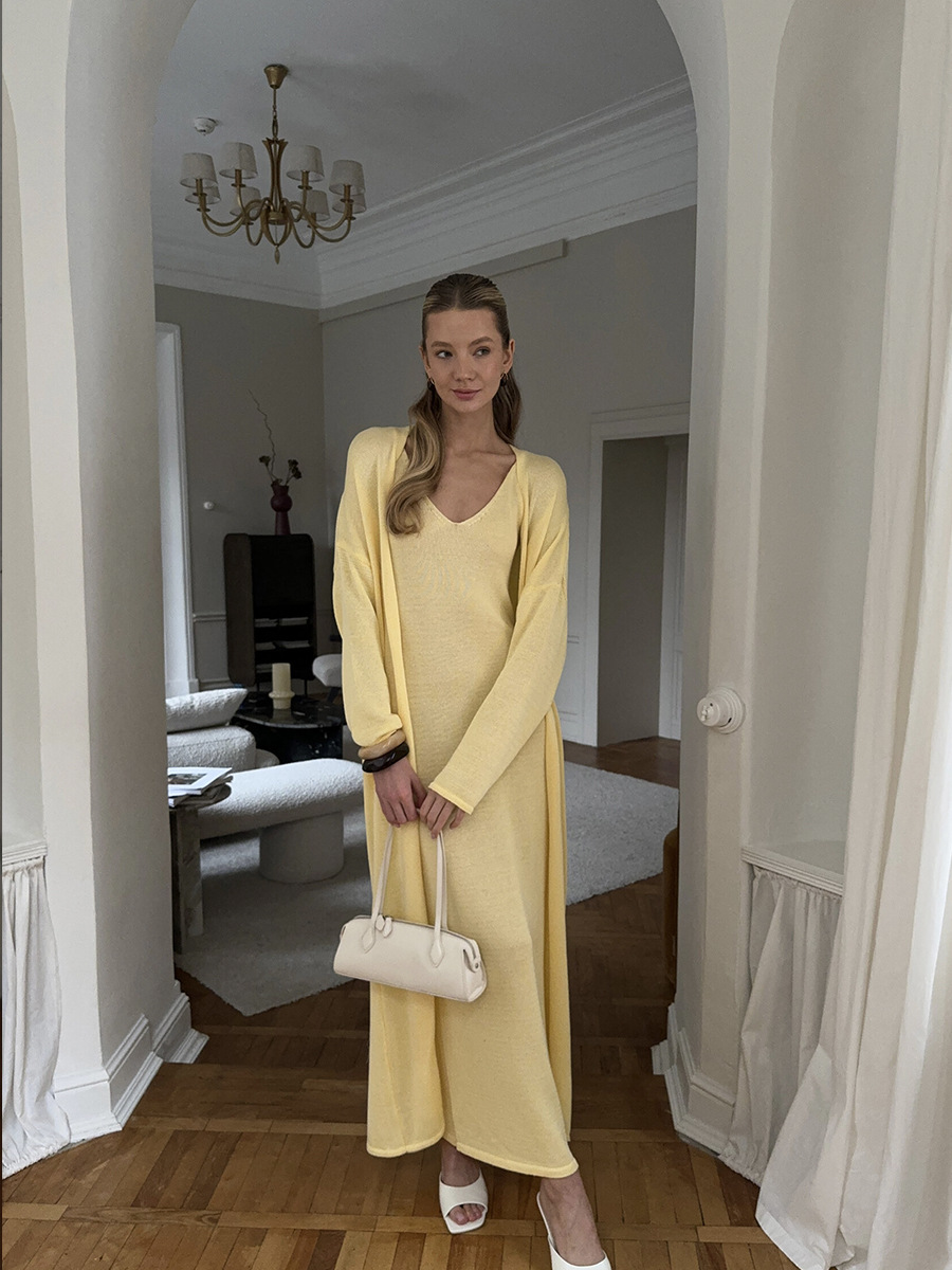 Knitted long dress and cardigan set
