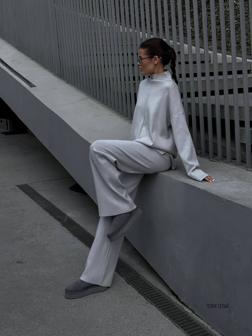 Knitted split top and trouser set