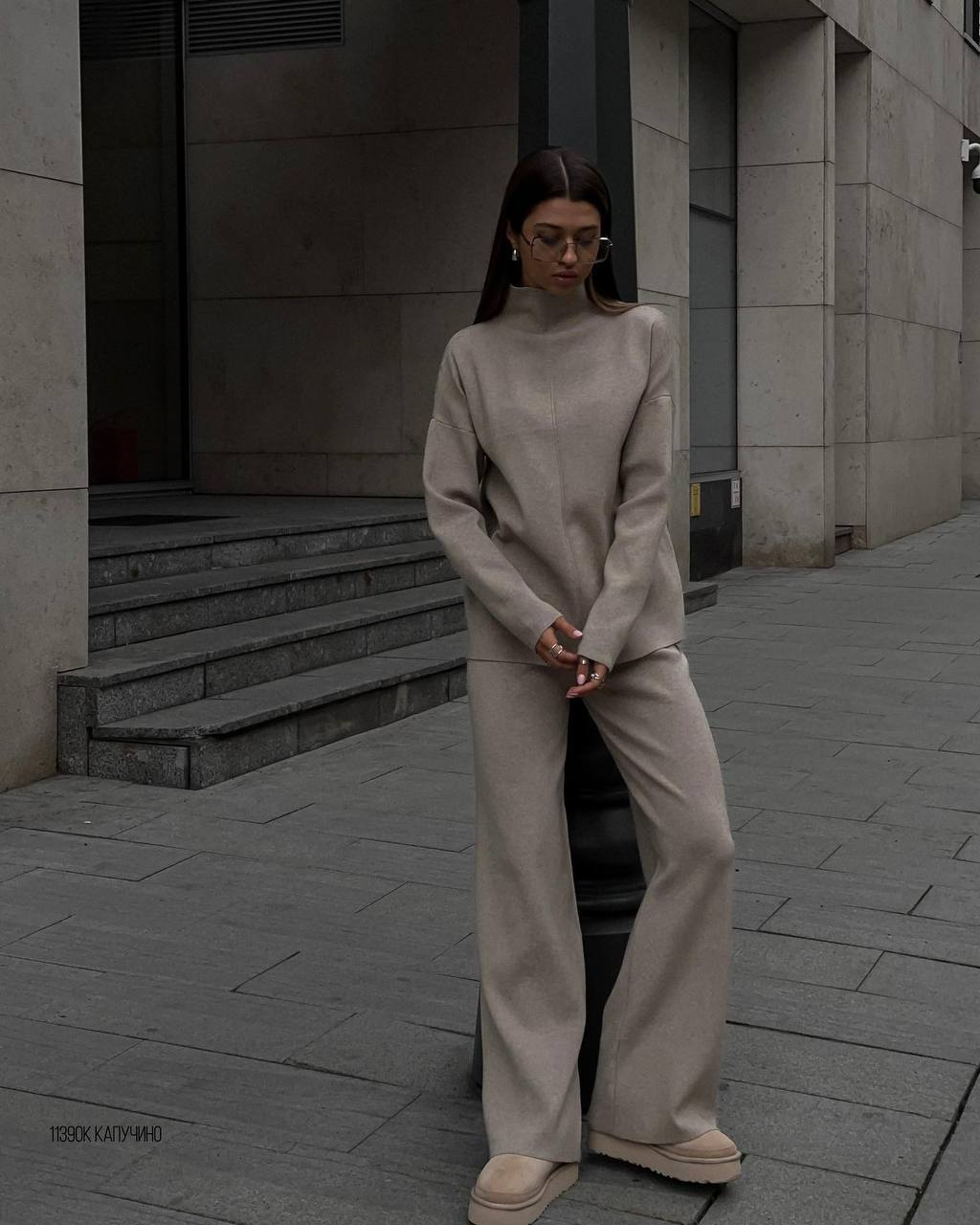 Knitted split top and trouser set
