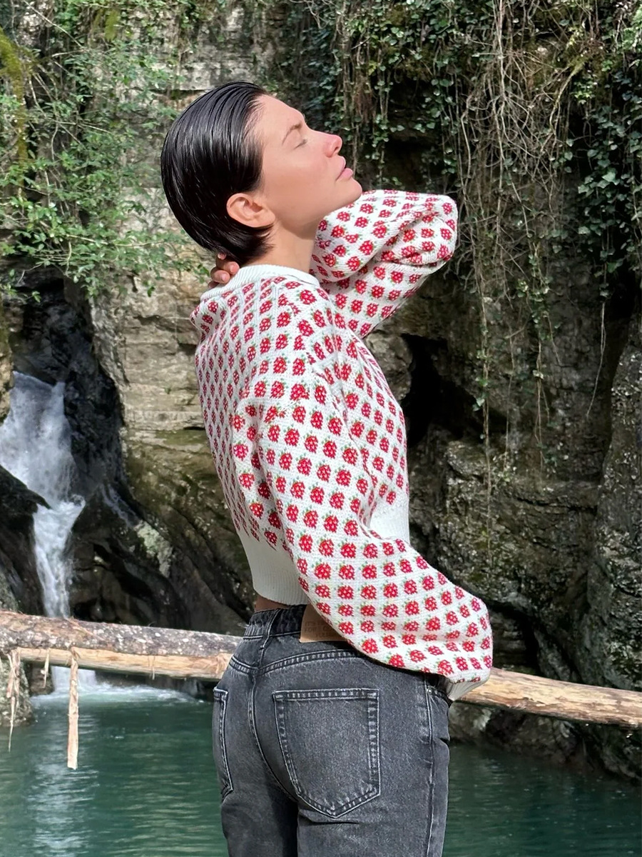 Strawberry Jacquard Short Sweater