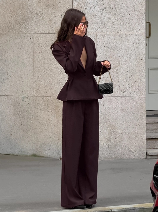 V-Neck Cinched-Waist Tailored Blazer Set