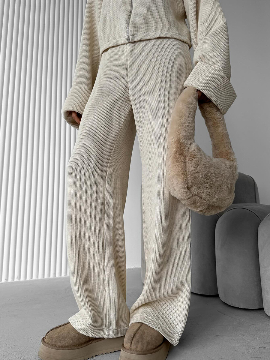Knit Long-Sleeve Wide Leg Pants Set