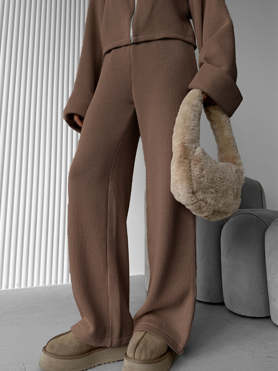 Knit Long-Sleeve Wide Leg Pants Set