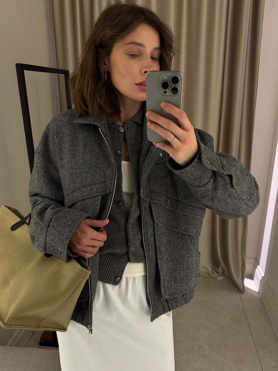 Houndstooth Stand Collar Jacket