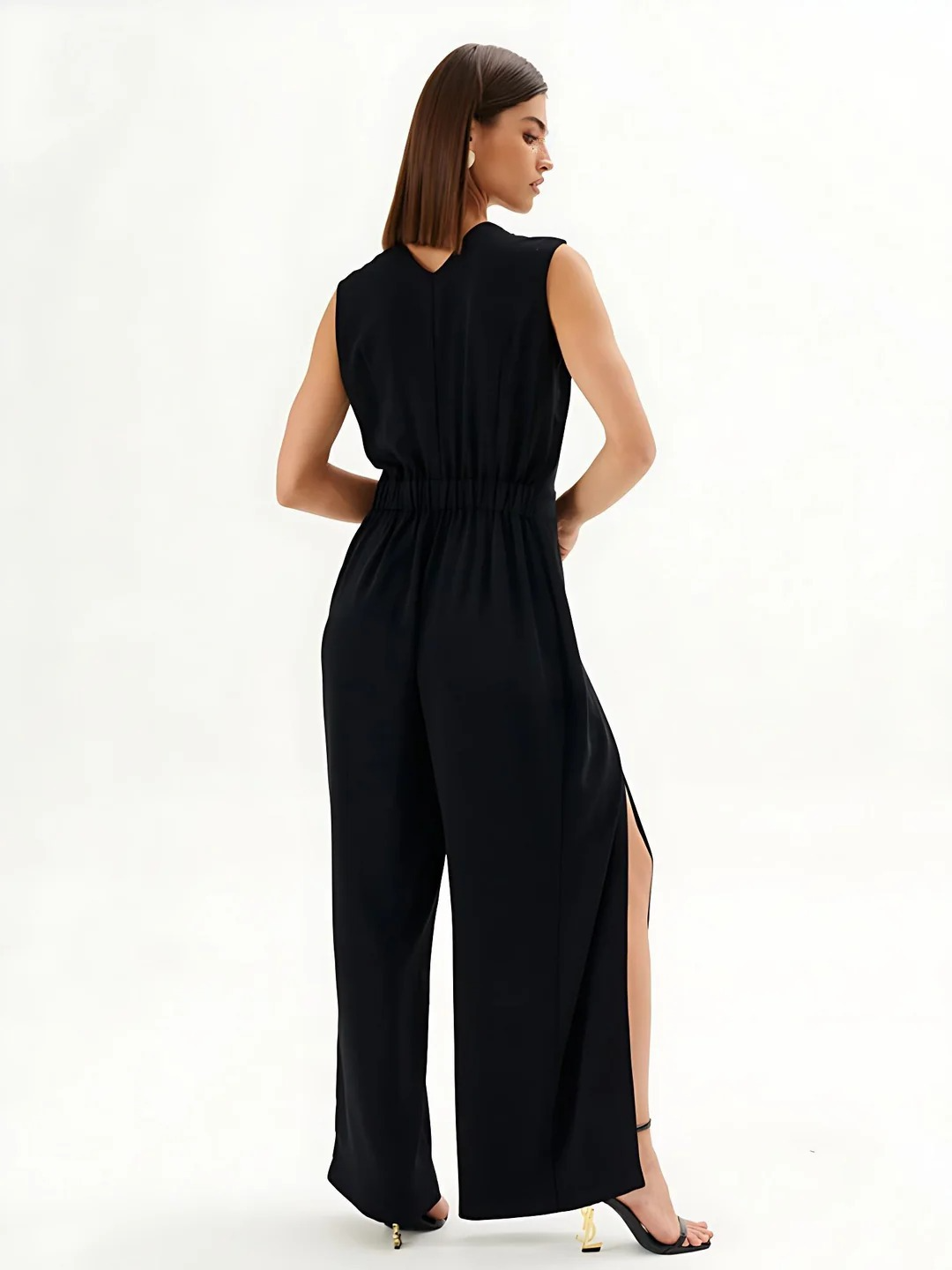 V-neck sleeveless split jumpsuit