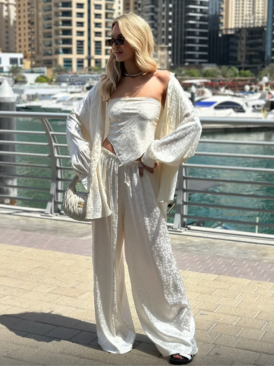 Houndstooth Patterned Loose-Fit Two-Piece Set