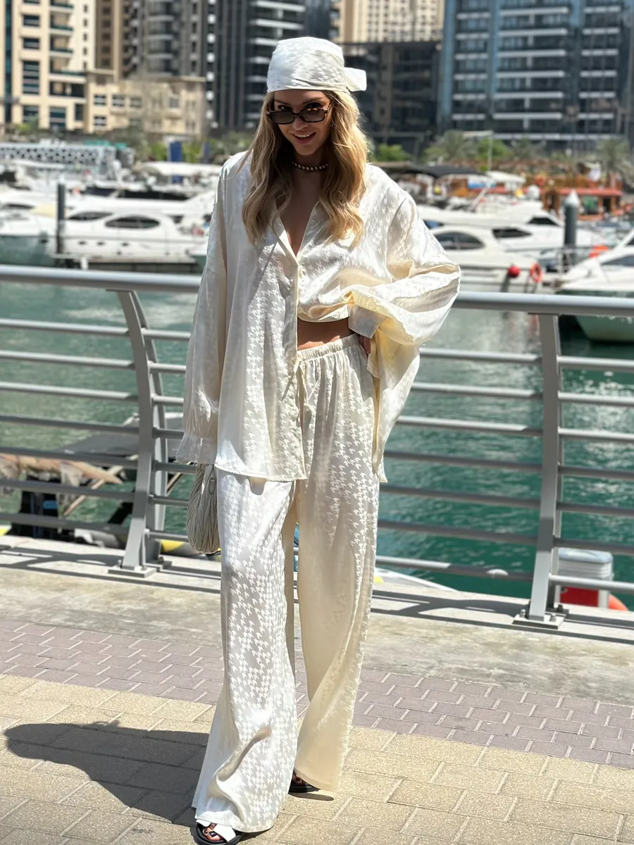 Houndstooth Patterned Loose-Fit Two-Piece Set