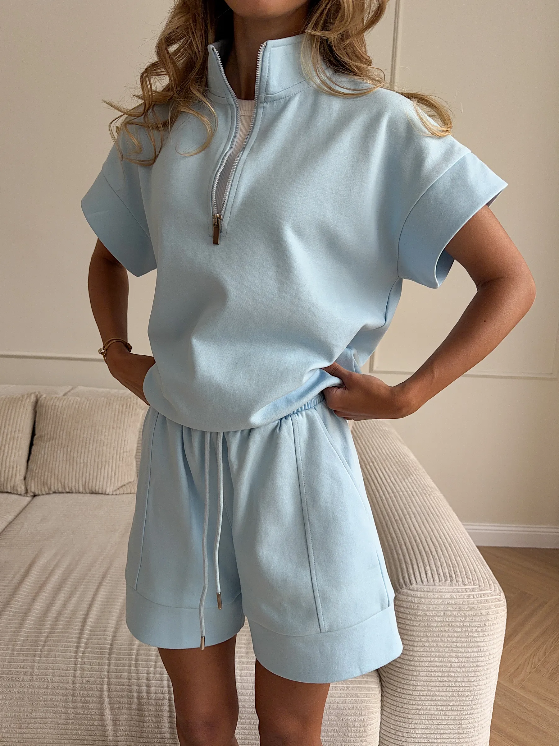 Minimalist Zipper Shorts Set