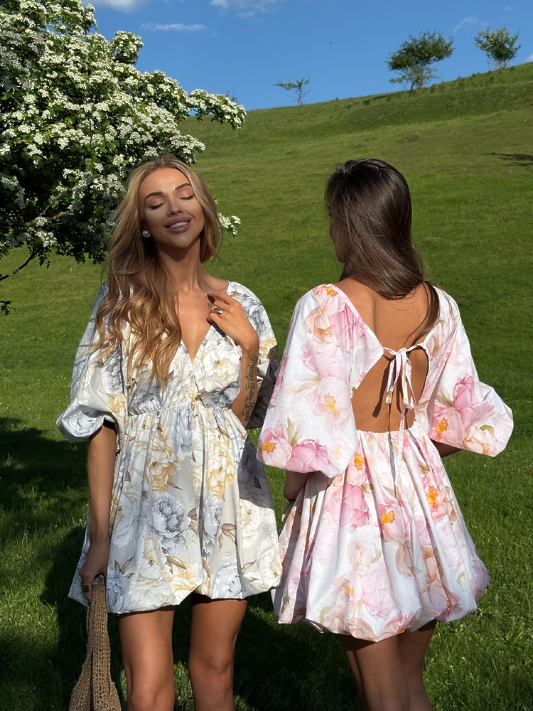 Printed Backless Lace-Up Dress