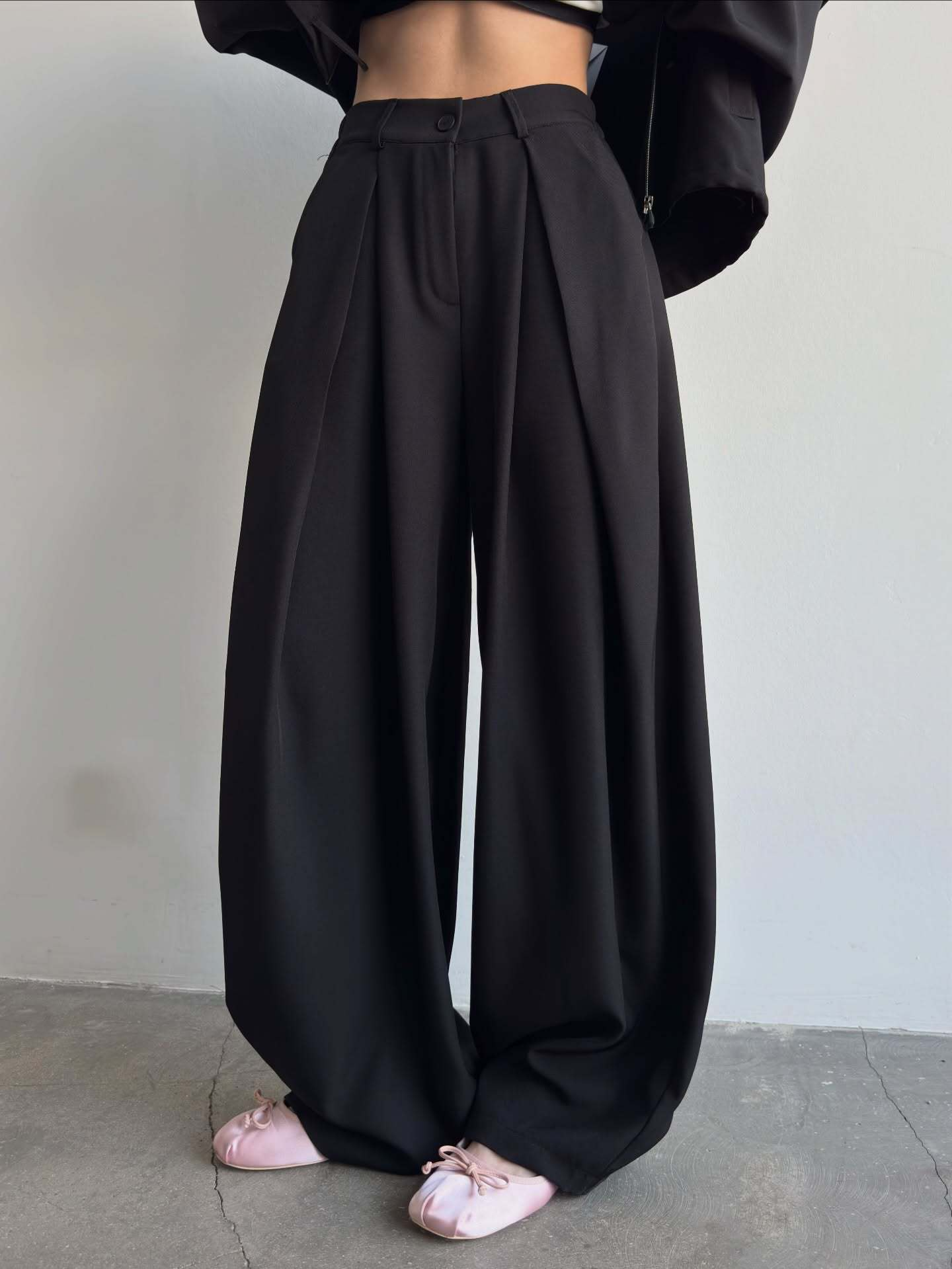 Button-Front Loose-Fit Baggy Pants Set