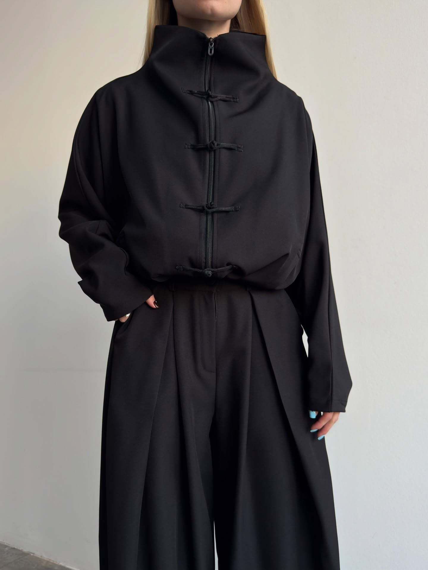 Button-Front Loose-Fit Baggy Pants Set