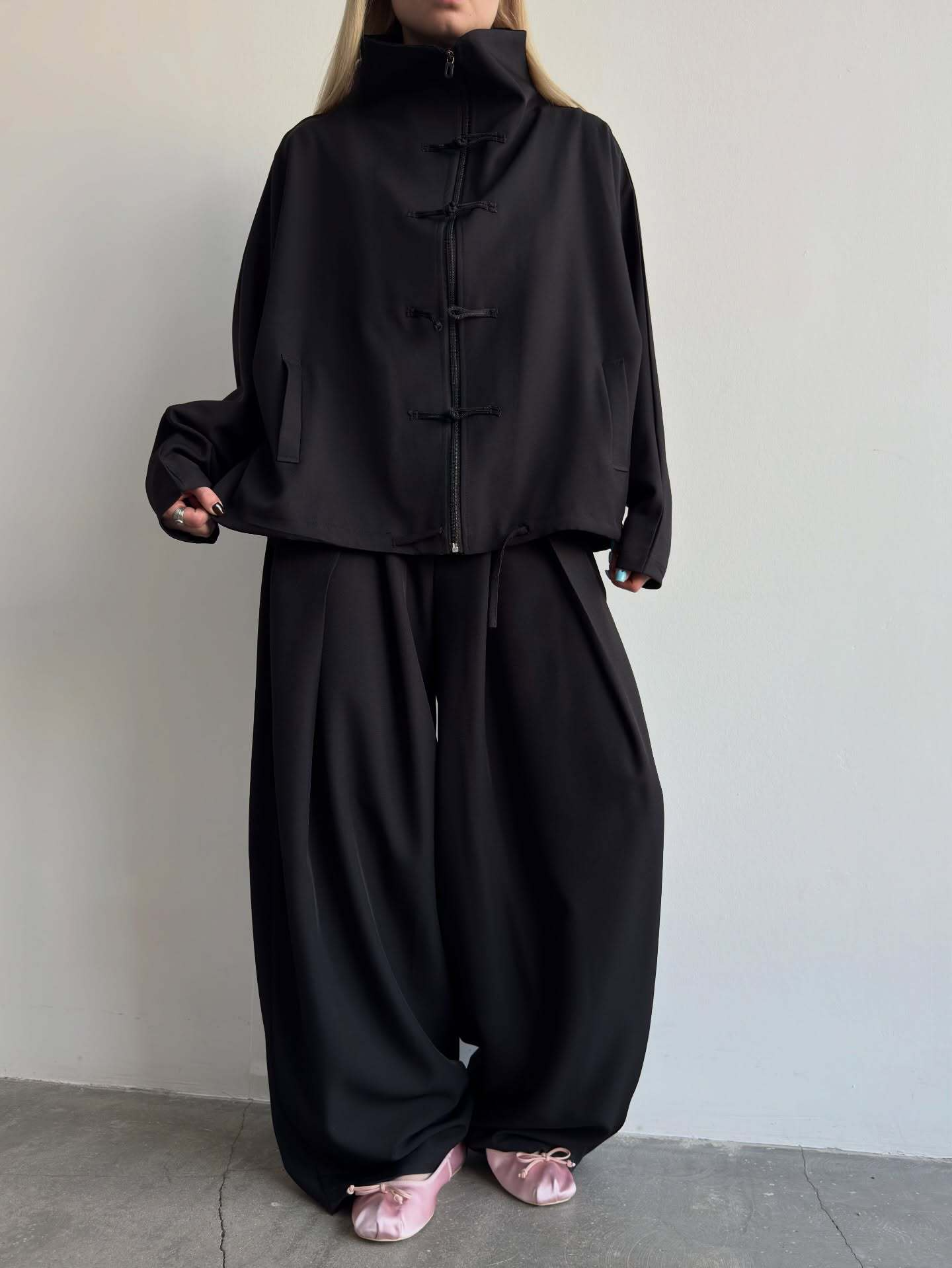 Button-Front Loose-Fit Baggy Pants Set
