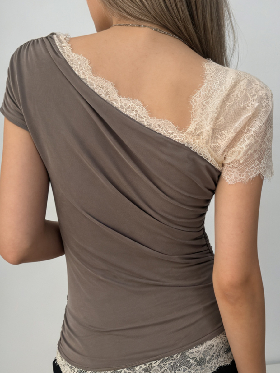 Lace-trimmed off shoulder top