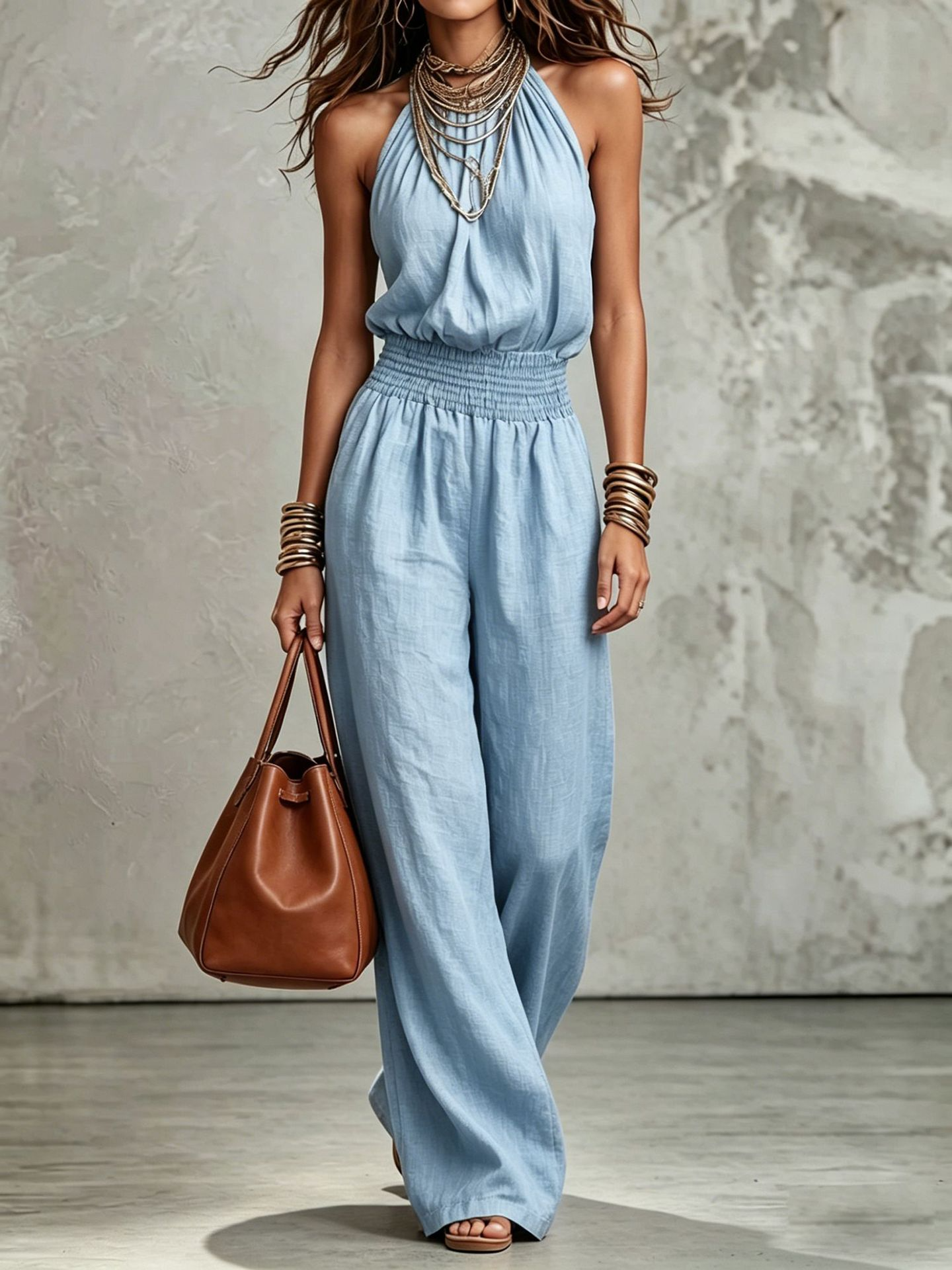 Backless halter jumpsuit