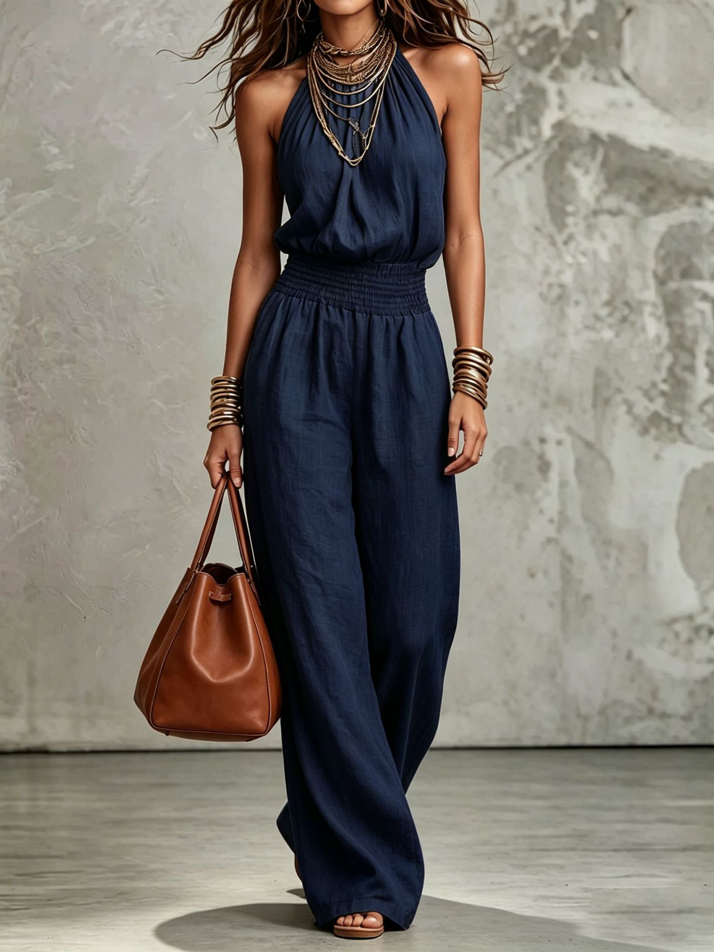 Backless halter jumpsuit