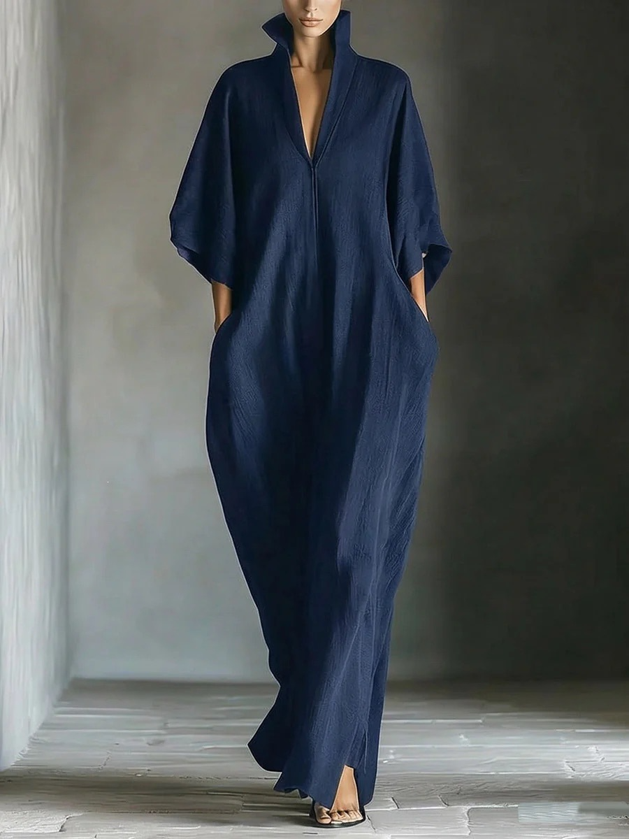 V-neck loose-fitting pullover dress